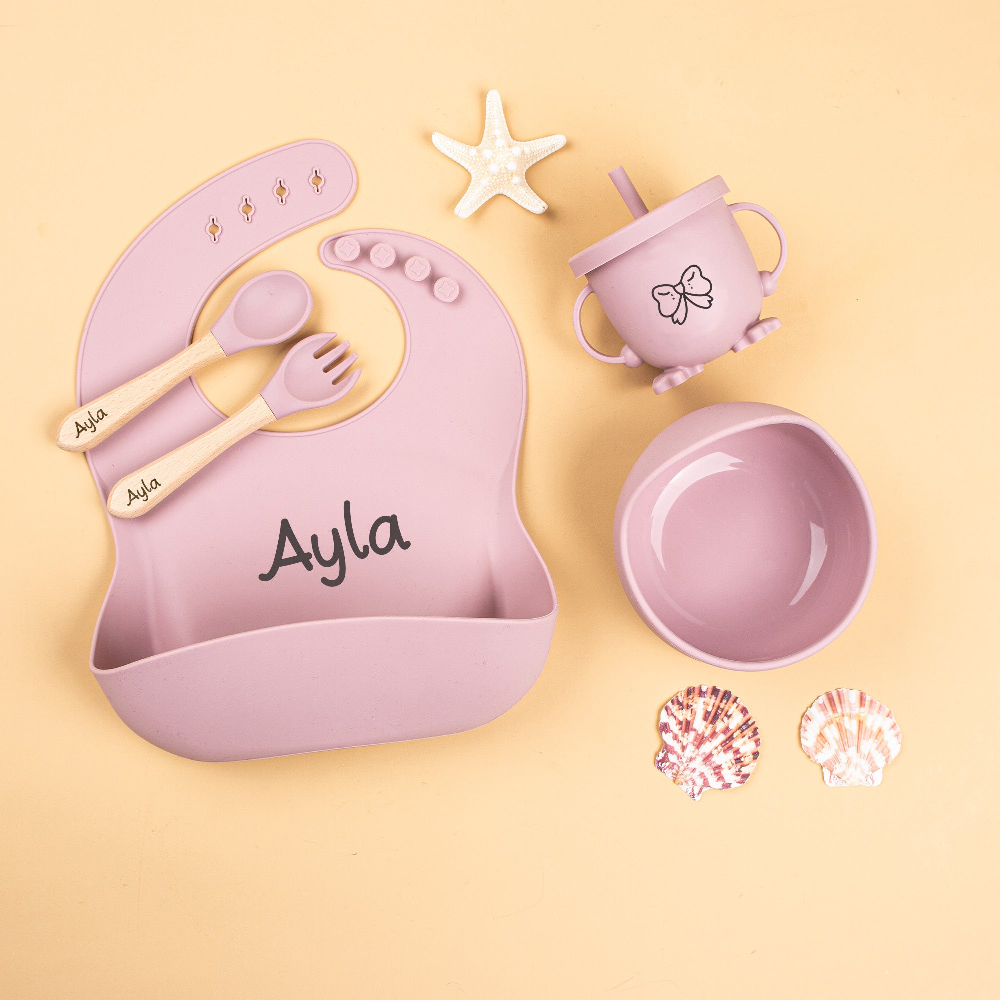Personalized Custom Silicone Weaning Set, Cartoon Weaning Set for Toddler Baby Kids, Feeding Set with Name, Baby Plate, Baby Gift.
