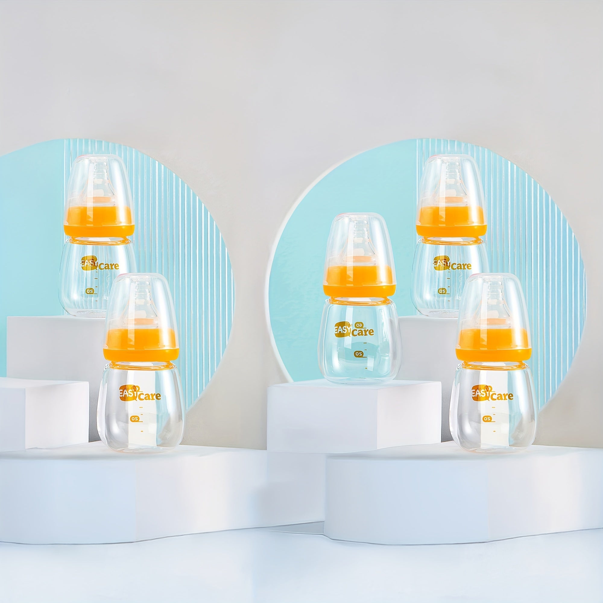 Set of 5 EASYCARE Glass Baby Bottles for Newborns, Each Holding 2.1 Oz\u002F60Ml, Comes with Two Nipples Suitable for 0-3 Months, Features an Anti-Collapse Design, And Is Easy to Clean And Transport. Perfect As a Sippy Cup for Infants