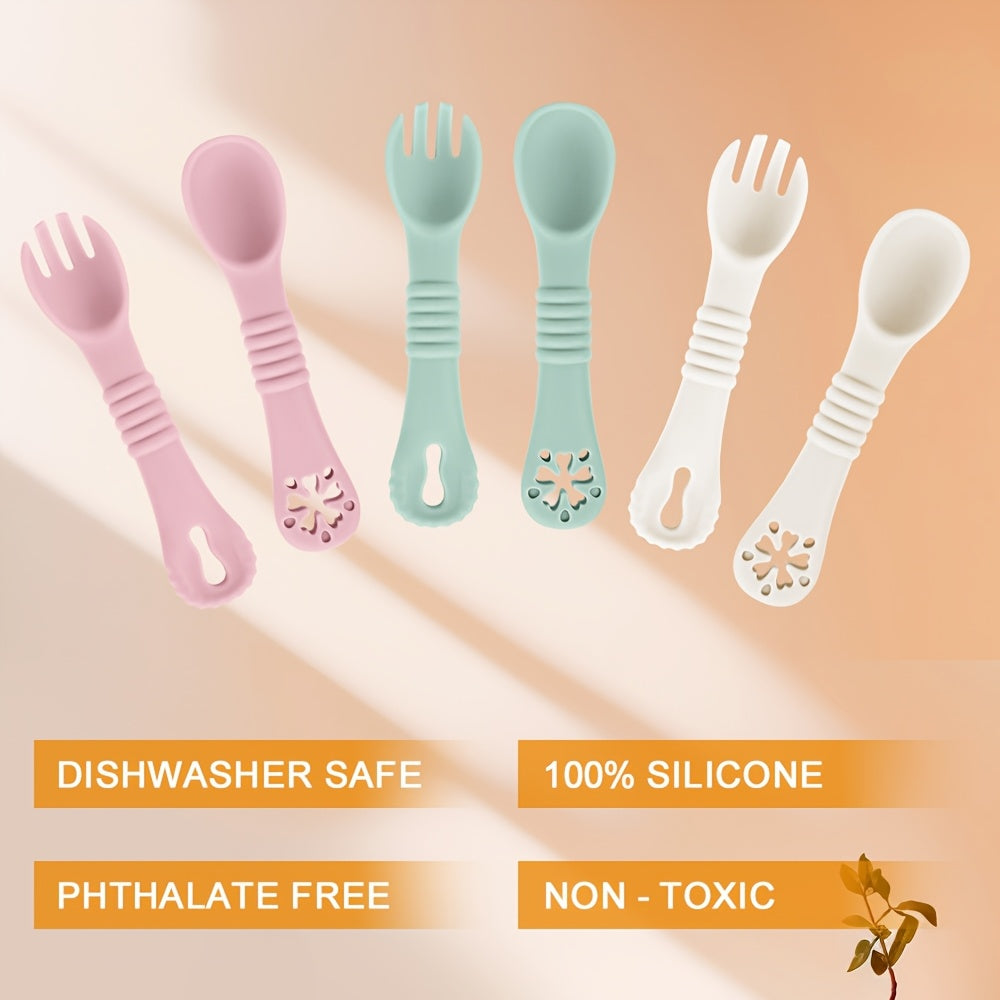 TYRY.HU 4pcs Spoon and Fork, Multi-functional Food Grade Spoon and Fork,Silicone Toddler Dinnerware for Infant Food Feeding Kits,Perfect Christmas, Thanksgiving, and Back-to-school Gifts