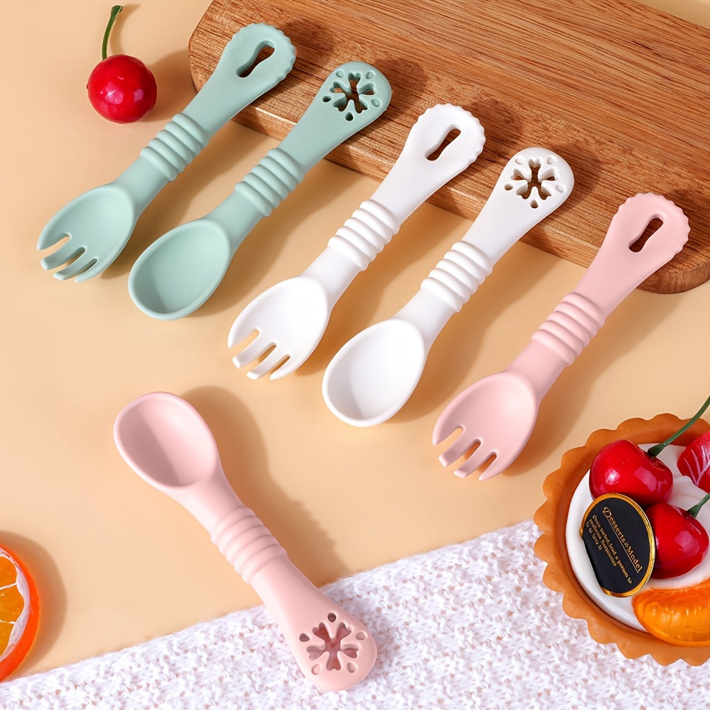 TYRY.HU 4pcs Spoon and Fork, Multi-functional Food Grade Spoon and Fork,Silicone Toddler Dinnerware for Infant Food Feeding Kits,Perfect Christmas, Thanksgiving, and Back-to-school Gifts