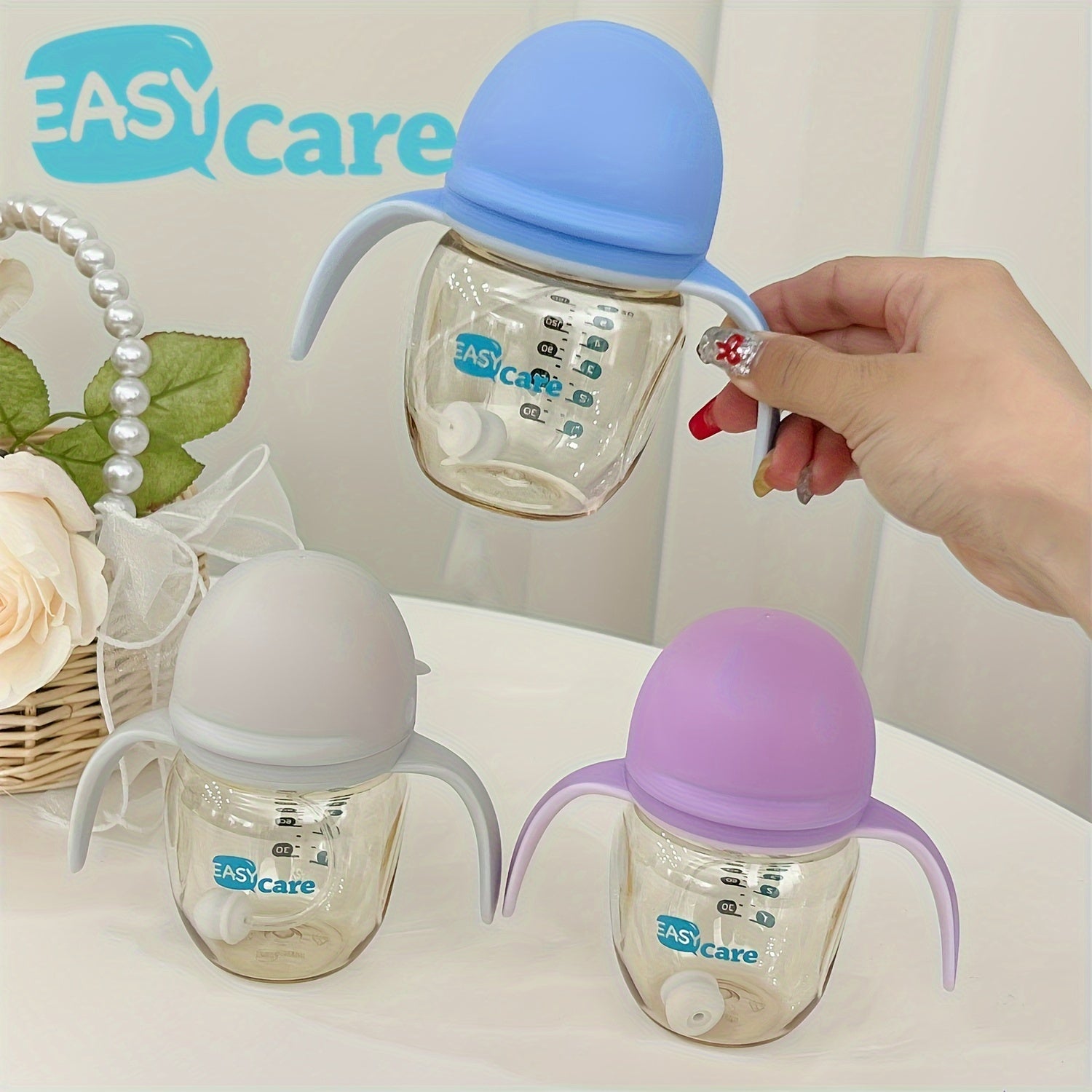 Set of 5 EASYCARE Baby Bottles with a Wide Opening, Suitable for Infants Aged 6-12 Months, 160Ml\u002F5.6Oz Made from Durable PPSU - Convenient, Easy to Hold And Clean Sippy And Straw Cups - Perfect for Baby Showers, Gender Reveal Parties