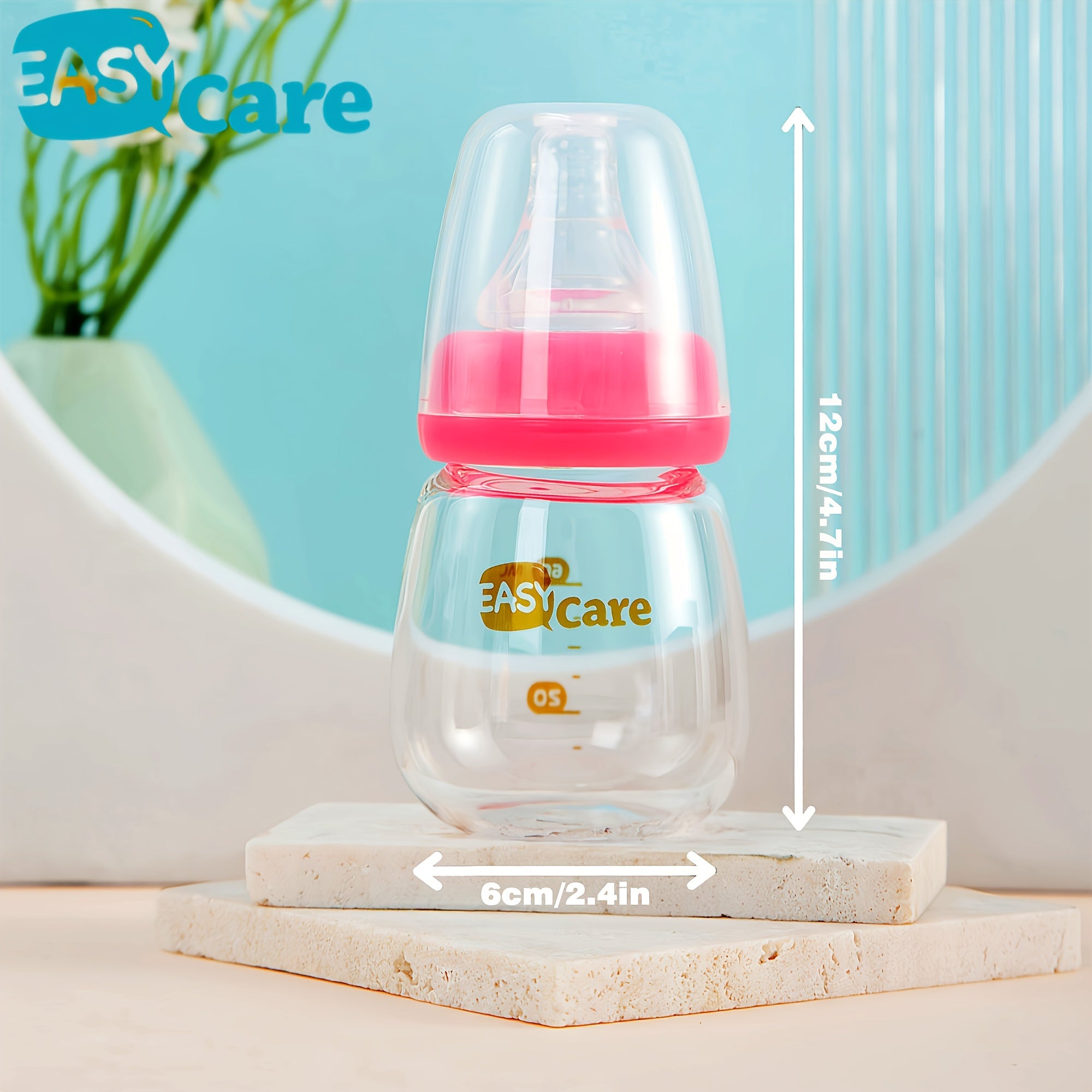 Set of 5 EASYCARE Glass Baby Bottles for Newborns, Each Holding 2.1 Oz\u002F60Ml, Comes with Two Nipples Suitable for 0-3 Months, Features an Anti-Collapse Design, And Is Easy to Clean And Transport. Perfect As a Sippy Cup for Infants