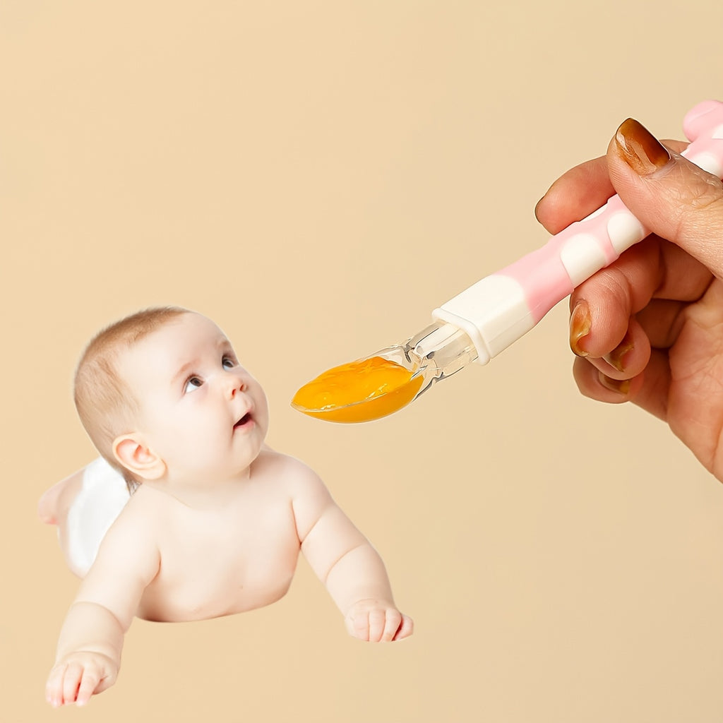 1 Baby Feeding Spoon, Cute Giraffe-Shaped Silicone Soft Spoon, Baby Feeding Auxiliary Spoon, Food-Grade Silicone Spoon