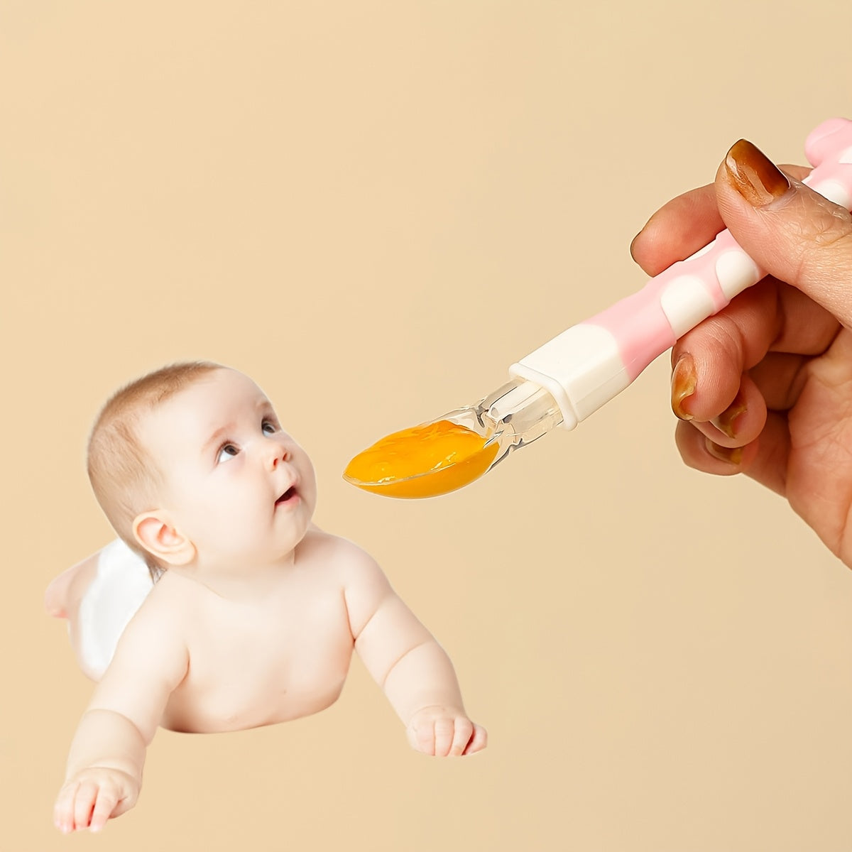 1 Baby Feeding Spoon, Cute Giraffe-Shaped Silicone Soft Spoon, Baby Feeding Auxiliary Spoon, Food-Grade Silicone Spoon