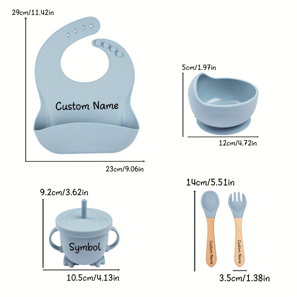 Personalized Custom Silicone Weaning Set, Cartoon Weaning Set for Toddler Baby Kids, Feeding Set with Name, Baby Plate, Baby Gift.