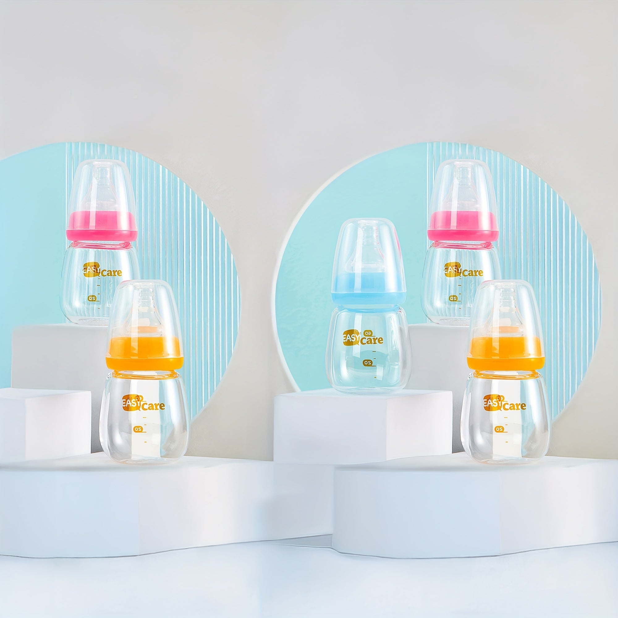 Set of 5 EASYCARE Glass Baby Bottles for Newborns, Each Holding 2.1 Oz\u002F60Ml, Comes with Two Nipples Suitable for 0-3 Months, Features an Anti-Collapse Design, And Is Easy to Clean And Transport. Perfect As a Sippy Cup for Infants
