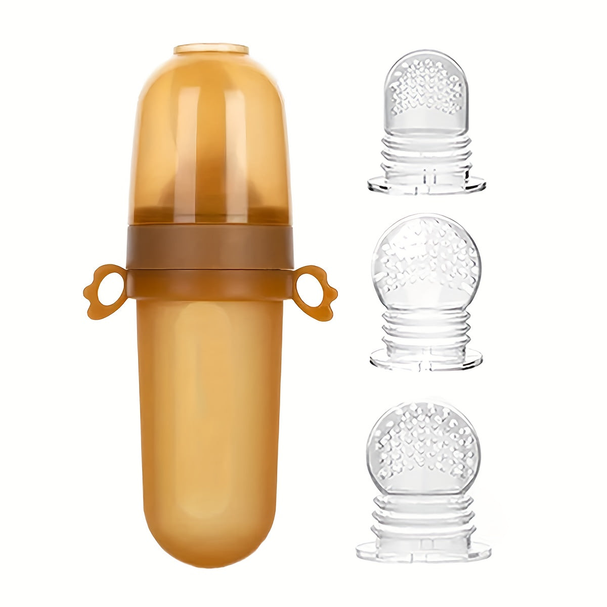 4pcs Baby Feeding Set: 1pc Silicone Spoon Feeder Bottle with Handle, 3-Size Mesh Bags-S, M, L. Rice Paste Squeeze Feeding Bottle Set, Multifunctional Fruit Vegetable Food Supplement Milk Bottle