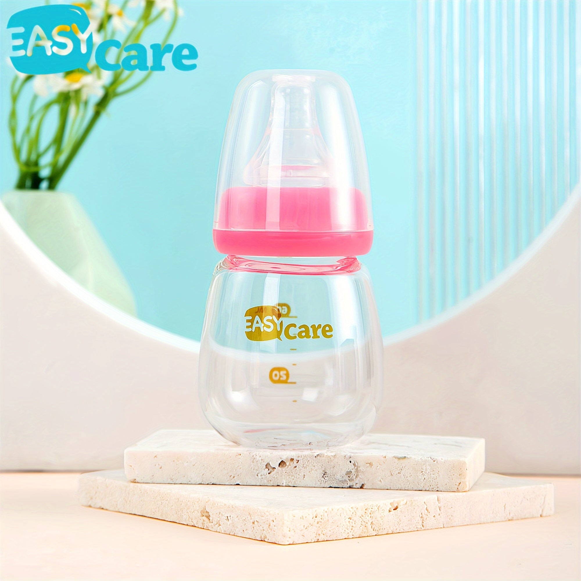 Set of 5 EASYCARE Glass Baby Bottles for Newborns, Each Holding 2.1 Oz\u002F60Ml, Comes with Two Nipples Suitable for 0-3 Months, Features an Anti-Collapse Design, And Is Easy to Clean And Transport. Perfect As a Sippy Cup for Infants