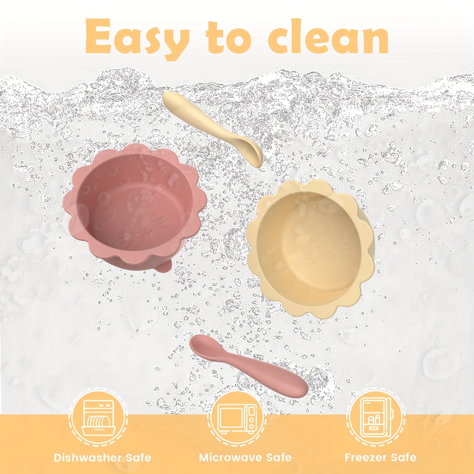 2pcs Set \u002F 1pc Children's Food-Grade Feeding Bowl and Spoon Set, Tableware with Suction Cups Suitable for Children, for Home Use, High-Temperature Resistant, Cat Theme