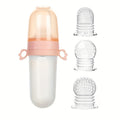 4pcs Baby Feeding Set: 1pc Silicone Spoon Feeder Bottle with Handle, 3-Size Mesh Bags-S, M, L. Rice Paste Squeeze Feeding Bottle Set, Multifunctional Fruit Vegetable Food Supplement Milk Bottle