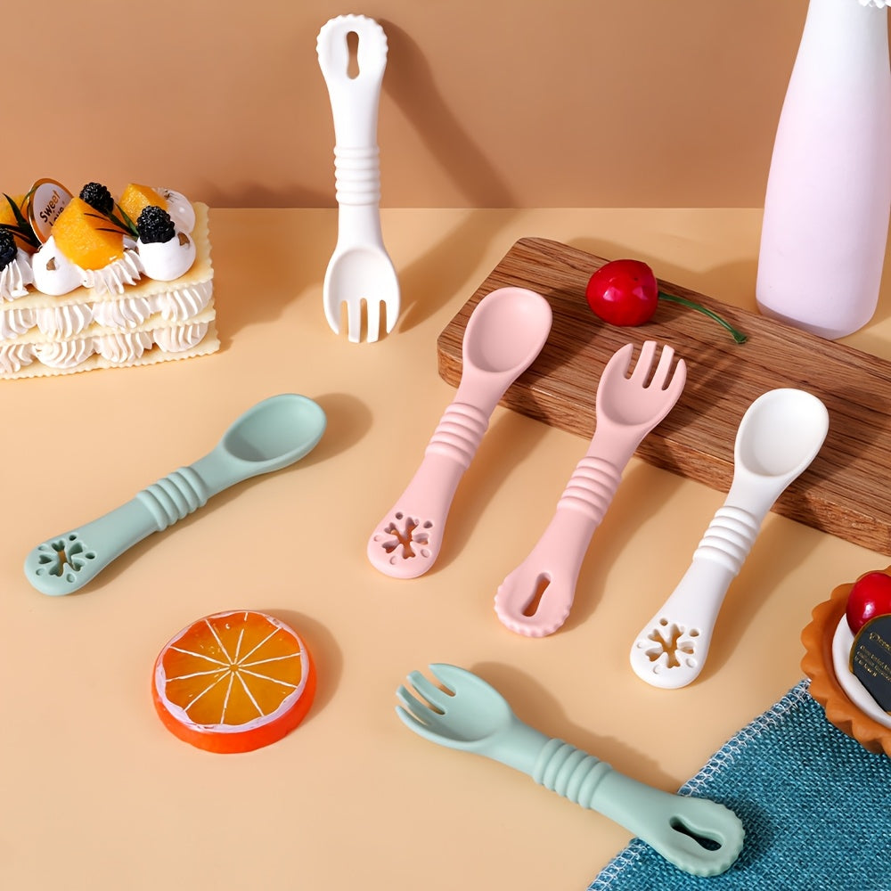 TYRY.HU 4pcs Spoon and Fork, Multi-functional Food Grade Spoon and Fork,Silicone Toddler Dinnerware for Infant Food Feeding Kits,Perfect Christmas, Thanksgiving, and Back-to-school Gifts