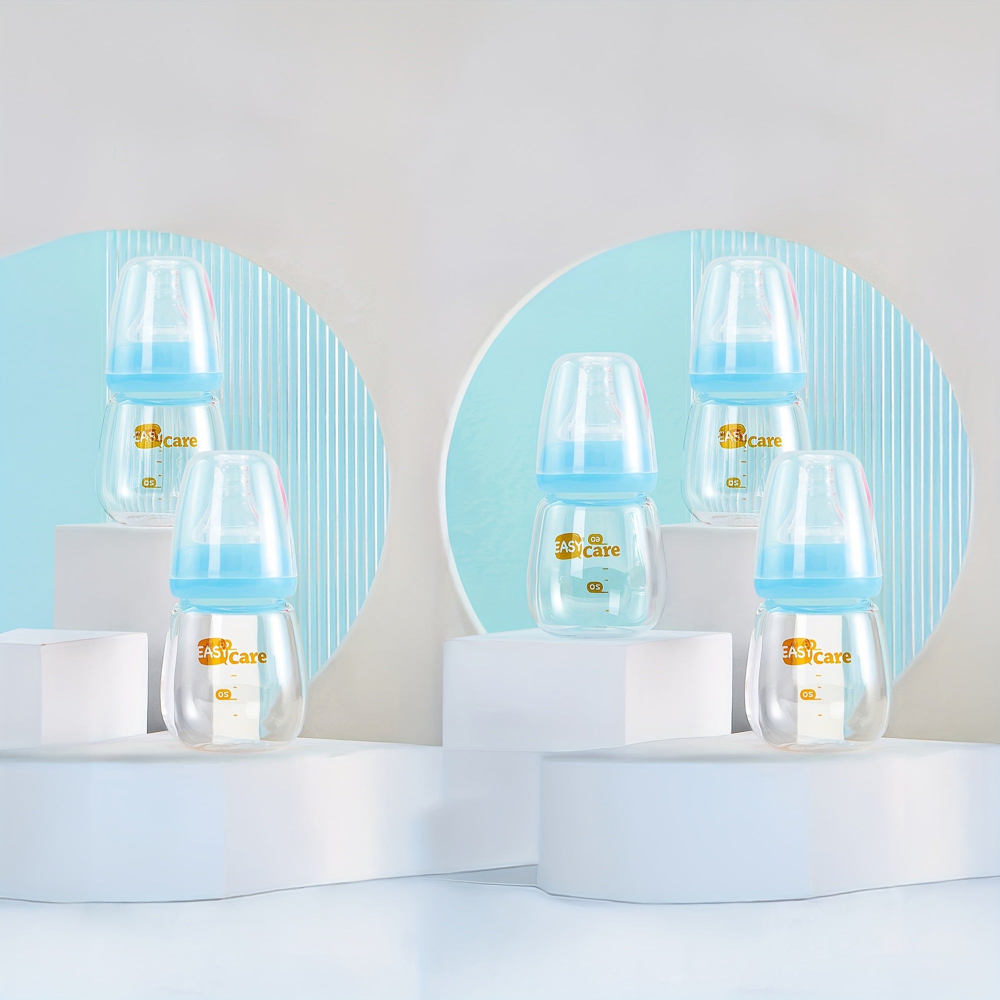 Set of 5 EASYCARE Glass Baby Bottles for Newborns, Each Holding 2.1 Oz\u002F60Ml, Comes with Two Nipples Suitable for 0-3 Months, Features an Anti-Collapse Design, And Is Easy to Clean And Transport. Perfect As a Sippy Cup for Infants
