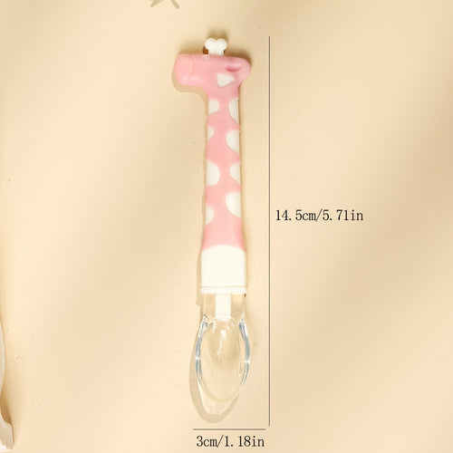 1 Baby Feeding Spoon, Cute Giraffe-Shaped Silicone Soft Spoon, Baby Feeding Auxiliary Spoon, Food-Grade Silicone Spoon