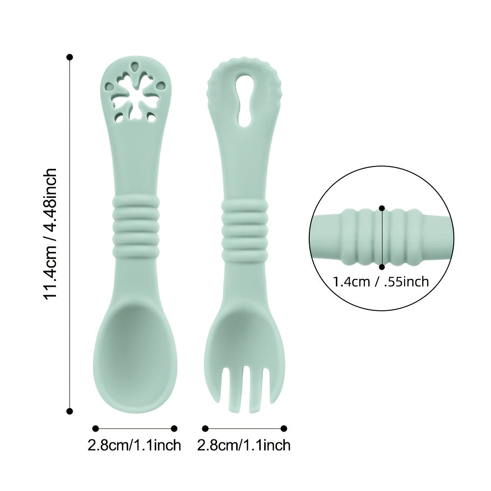 TYRY.HU 4pcs Spoon and Fork, Multi-functional Food Grade Spoon and Fork,Silicone Toddler Dinnerware for Infant Food Feeding Kits,Perfect Christmas, Thanksgiving, and Back-to-school Gifts