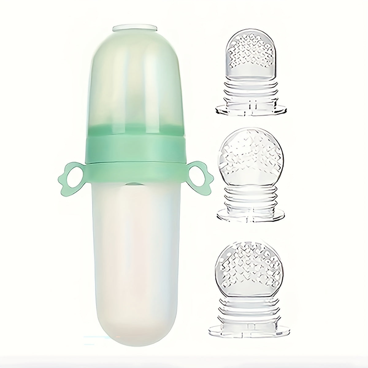 4pcs Baby Feeding Set: 1pc Silicone Spoon Feeder Bottle with Handle, 3-Size Mesh Bags-S, M, L. Rice Paste Squeeze Feeding Bottle Set, Multifunctional Fruit Vegetable Food Supplement Milk Bottle