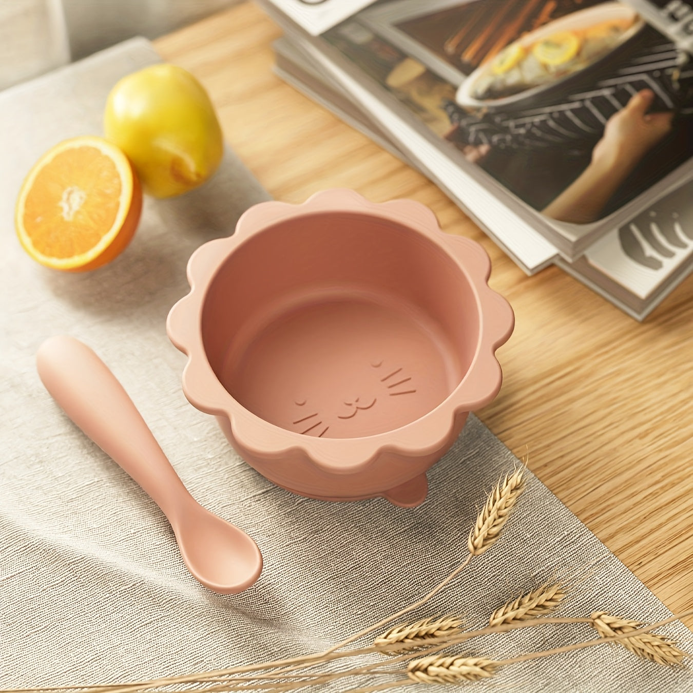 2pcs Set \u002F 1pc Children's Food-Grade Feeding Bowl and Spoon Set, Tableware with Suction Cups Suitable for Children, for Home Use, High-Temperature Resistant, Cat Theme