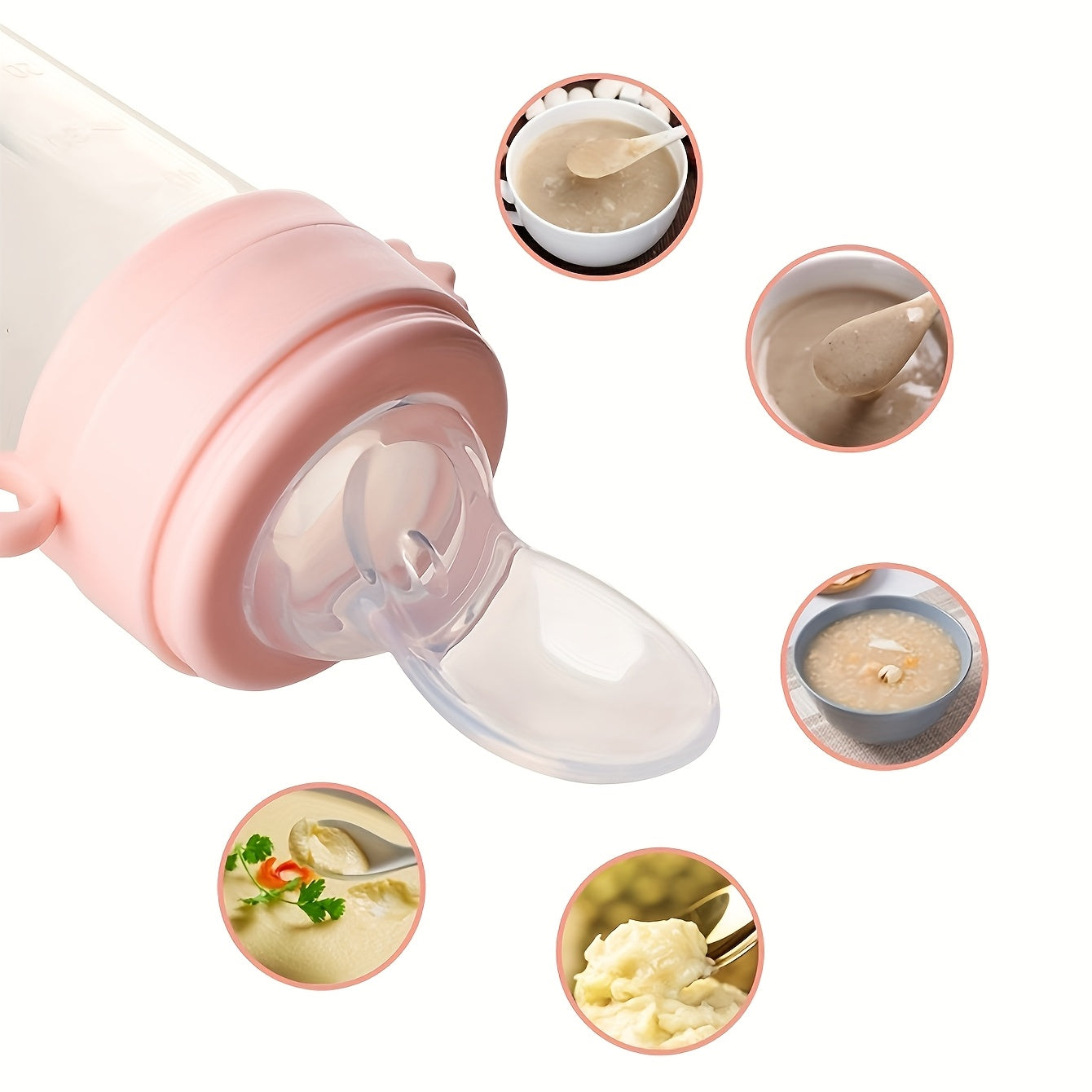 4pcs Baby Feeding Set: 1pc Silicone Spoon Feeder Bottle with Handle, 3-Size Mesh Bags-S, M, L. Rice Paste Squeeze Feeding Bottle Set, Multifunctional Fruit Vegetable Food Supplement Milk Bottle