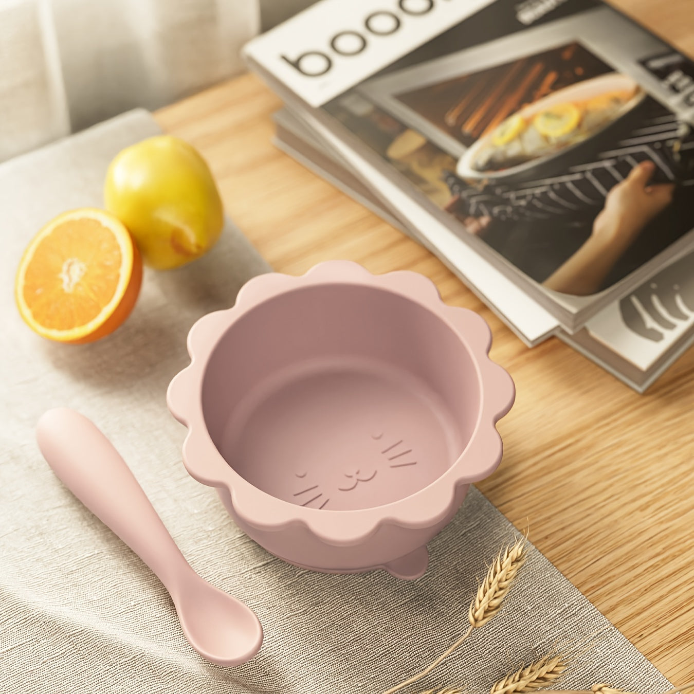 2pcs Set \u002F 1pc Children's Food-Grade Feeding Bowl and Spoon Set, Tableware with Suction Cups Suitable for Children, for Home Use, High-Temperature Resistant, Cat Theme