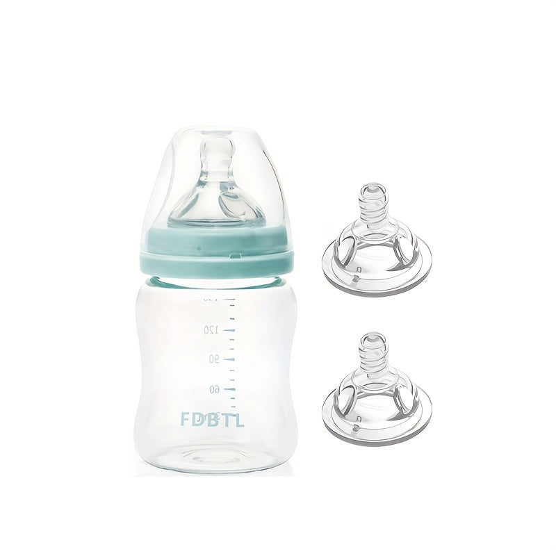 A Glass Baby Bottle - Natural Rubber Nipple, 4 Ounces, Easy to Clean, Heat-Resistant, Suitable for Newborns Aged 0-3 Years, Comes with 2 Extra Nipples As a Gift