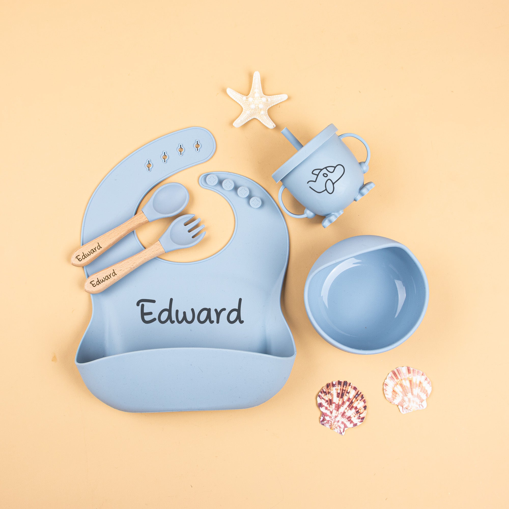 Personalized Custom Silicone Weaning Set, Cartoon Weaning Set for Toddler Baby Kids, Feeding Set with Name, Baby Plate, Baby Gift.