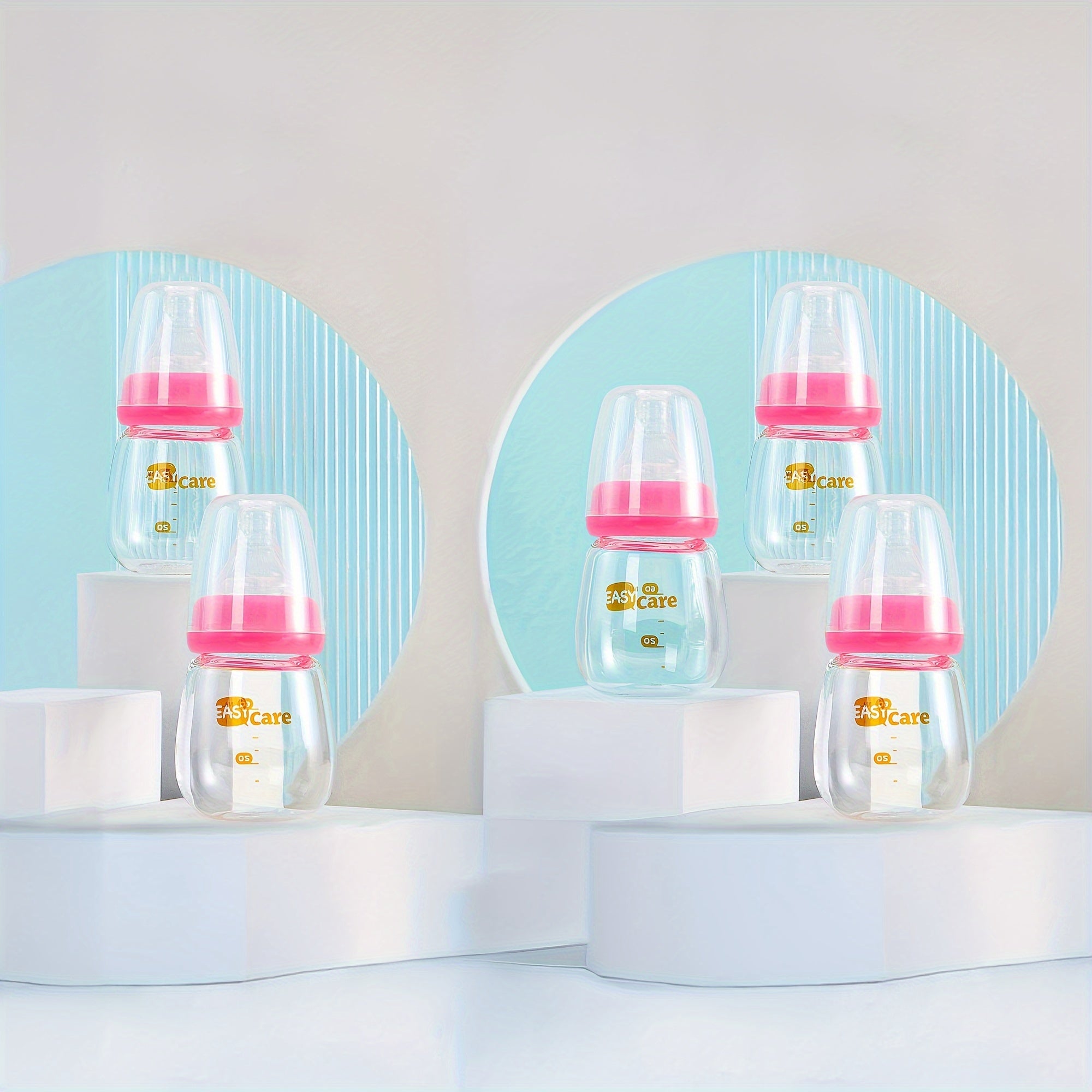 Set of 5 EASYCARE Glass Baby Bottles for Newborns, Each Holding 2.1 Oz\u002F60Ml, Comes with Two Nipples Suitable for 0-3 Months, Features an Anti-Collapse Design, And Is Easy to Clean And Transport. Perfect As a Sippy Cup for Infants
