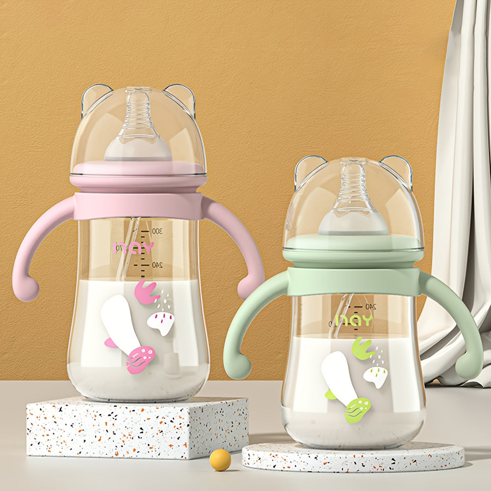 One 300ml\u002F10.14oz Youngsters PP Youngsters Bottle, Cartoon Cute Youngsters Feeding Bottle, Youngsters Feeding Supplies, Birthday and Holiday Gifts, PP Material, Pink and Blue, with Handle