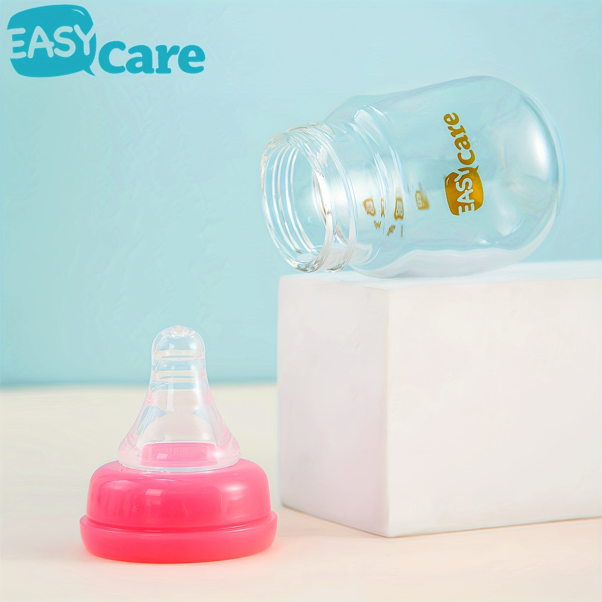Set of 5 EASYCARE Glass Baby Bottles for Newborns, Each Holding 2.1 Oz\u002F60Ml, Comes with Two Nipples Suitable for 0-3 Months, Features an Anti-Collapse Design, And Is Easy to Clean And Transport. Perfect As a Sippy Cup for Infants