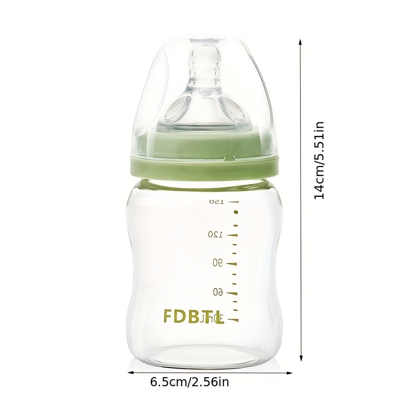 A Glass Baby Bottle - Natural Rubber Nipple, 4 Ounces, Easy to Clean, Heat-Resistant, Suitable for Newborns Aged 0-3 Years, Comes with 2 Extra Nipples As a Gift