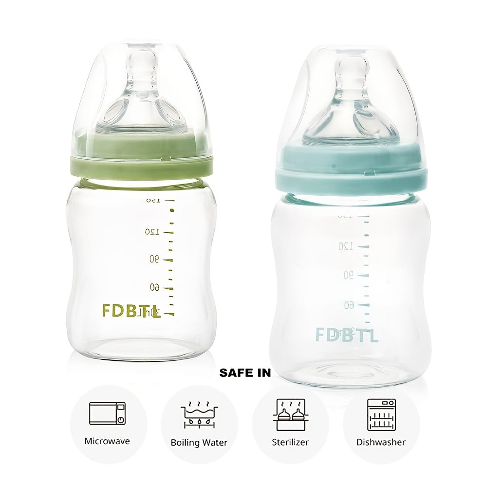 A Glass Baby Bottle - Natural Rubber Nipple, 4 Ounces, Easy to Clean, Heat-Resistant, Suitable for Newborns Aged 0-3 Years, Comes with 2 Extra Nipples As a Gift