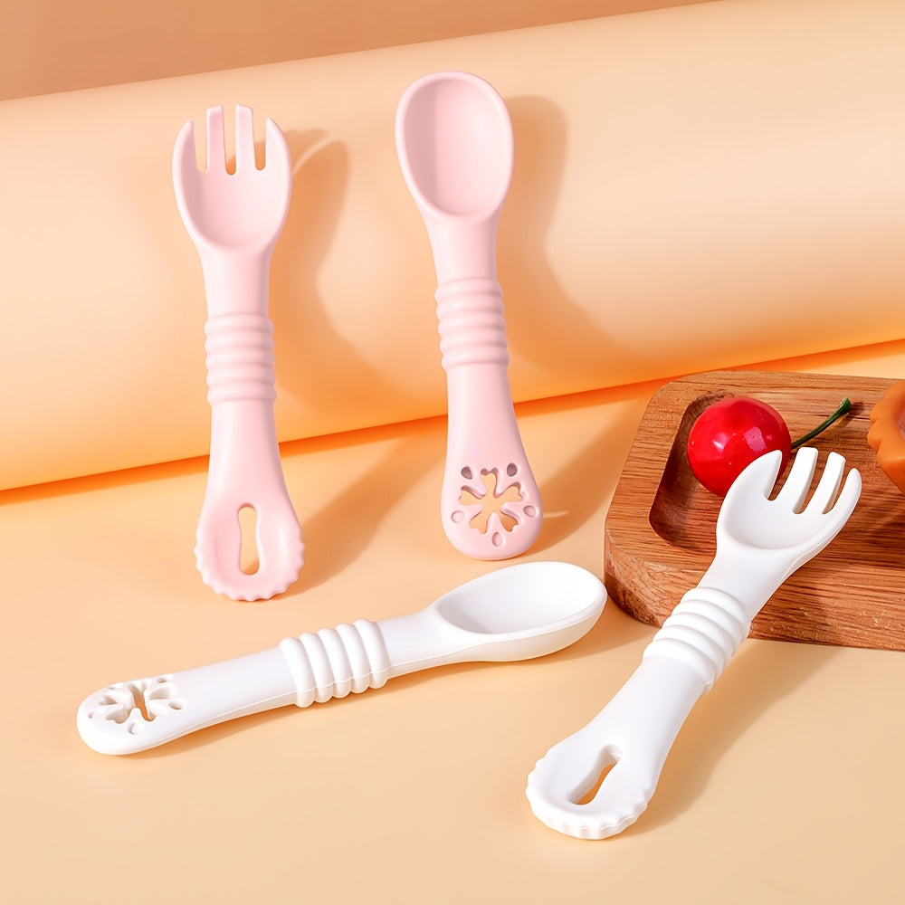 TYRY.HU 4pcs Spoon and Fork, Multi-functional Food Grade Spoon and Fork,Silicone Toddler Dinnerware for Infant Food Feeding Kits,Perfect Christmas, Thanksgiving, and Back-to-school Gifts