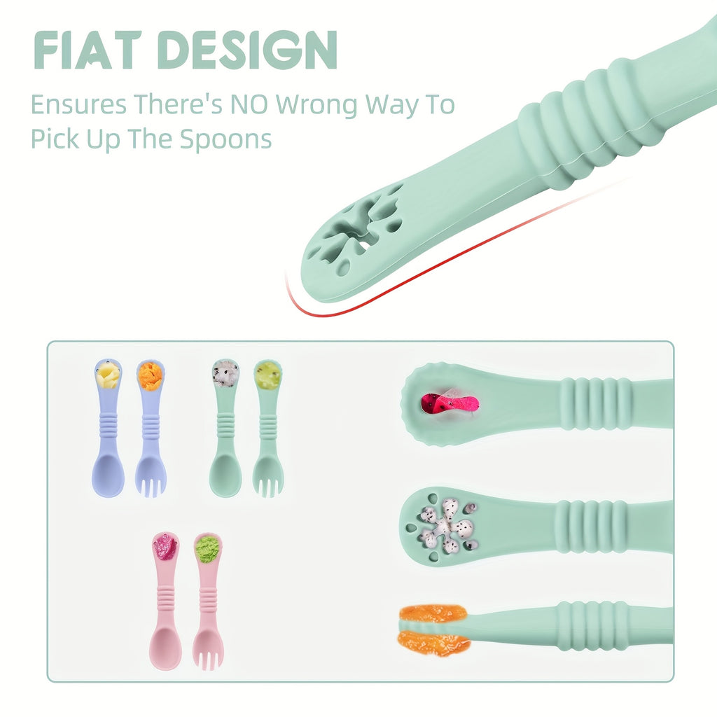 TYRY.HU 4pcs Spoon and Fork, Multi-functional Food Grade Spoon and Fork,Silicone Toddler Dinnerware for Infant Food Feeding Kits,Perfect Christmas, Thanksgiving, and Back-to-school Gifts