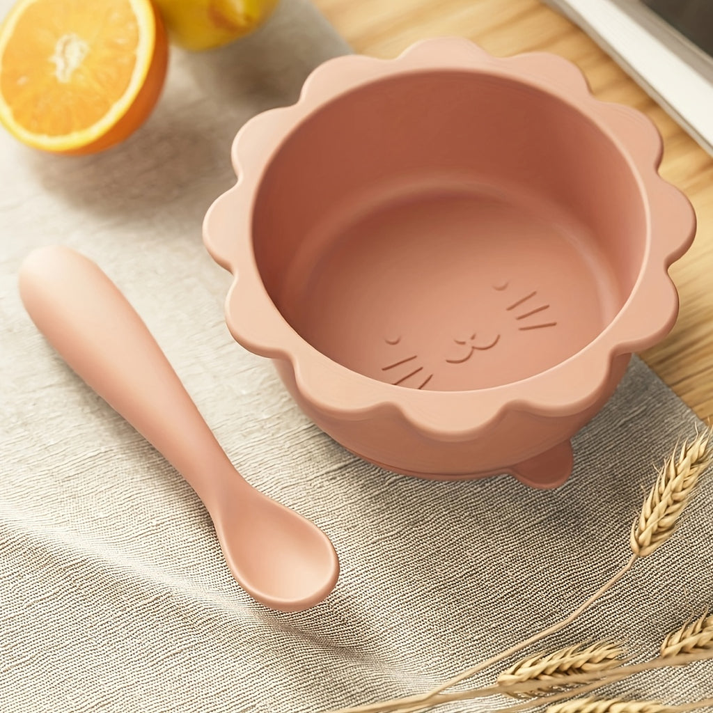 2pcs Set \u002F 1pc Children's Food-Grade Feeding Bowl and Spoon Set, Tableware with Suction Cups Suitable for Children, for Home Use, High-Temperature Resistant, Cat Theme