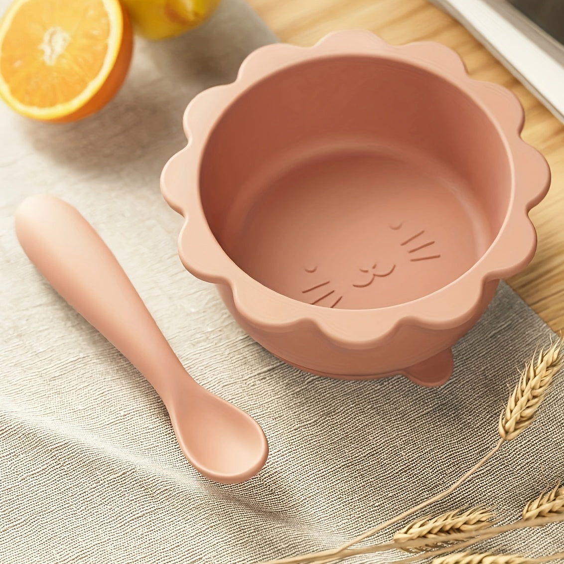 2pcs Set \u002F 1pc Children's Food-Grade Feeding Bowl and Spoon Set, Tableware with Suction Cups Suitable for Children, for Home Use, High-Temperature Resistant, Cat Theme
