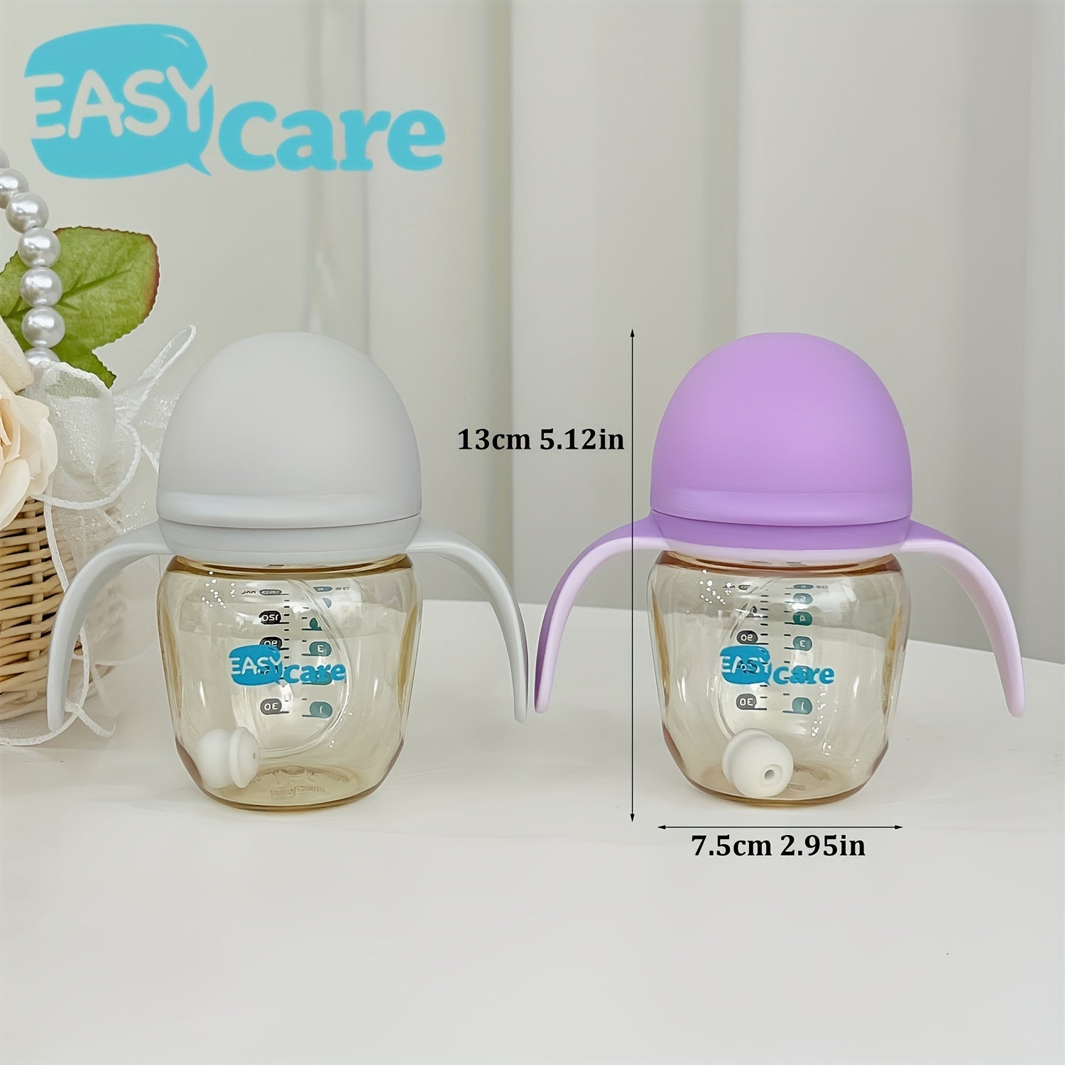 Set of 5 EASYCARE Baby Bottles with a Wide Opening, Suitable for Infants Aged 6-12 Months, 160Ml\u002F5.6Oz Made from Durable PPSU - Convenient, Easy to Hold And Clean Sippy And Straw Cups - Perfect for Baby Showers, Gender Reveal Parties