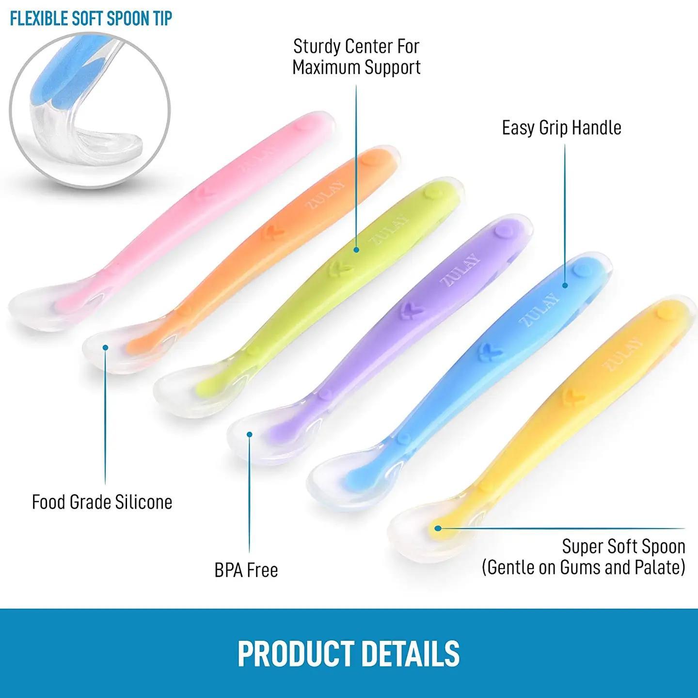 Zulay Kitchen Baby\u002FInfant Soft Silicone Spoon Set - 6 Pack