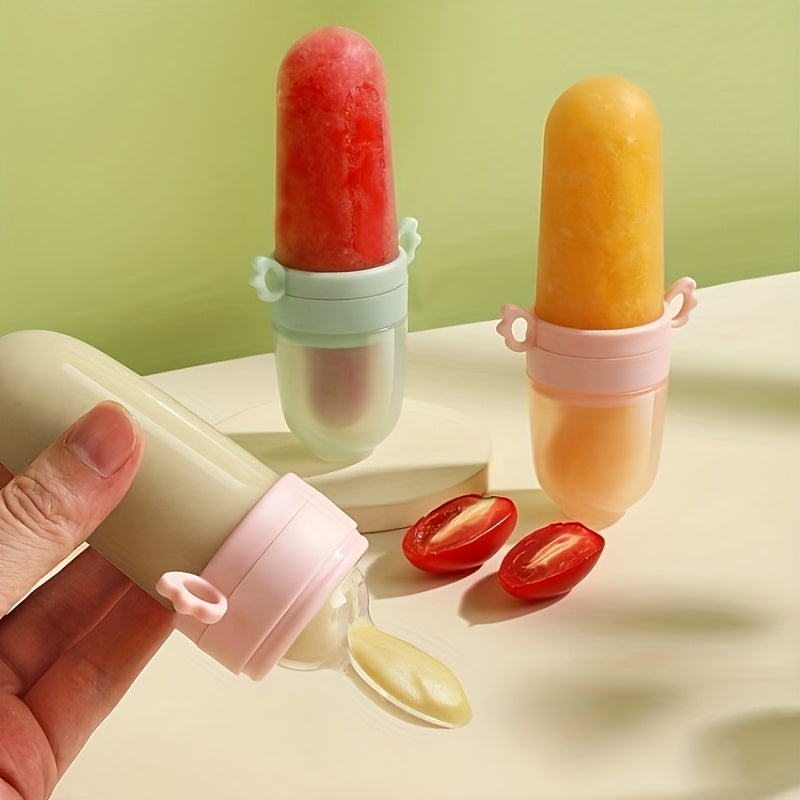 4pcs Baby Feeding Set: 1pc Silicone Spoon Feeder Bottle with Handle, 3-Size Mesh Bags-S, M, L. Rice Paste Squeeze Feeding Bottle Set, Multifunctional Fruit Vegetable Food Supplement Milk Bottle