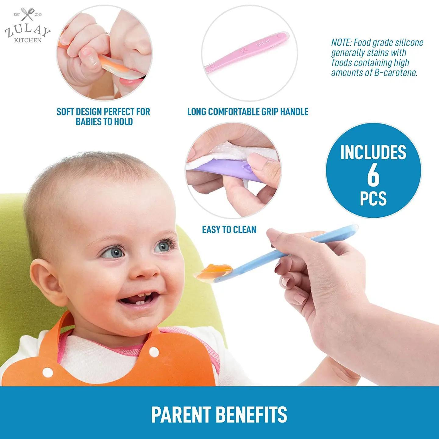 Zulay Kitchen Baby\u002FInfant Soft Silicone Spoon Set - 6 Pack