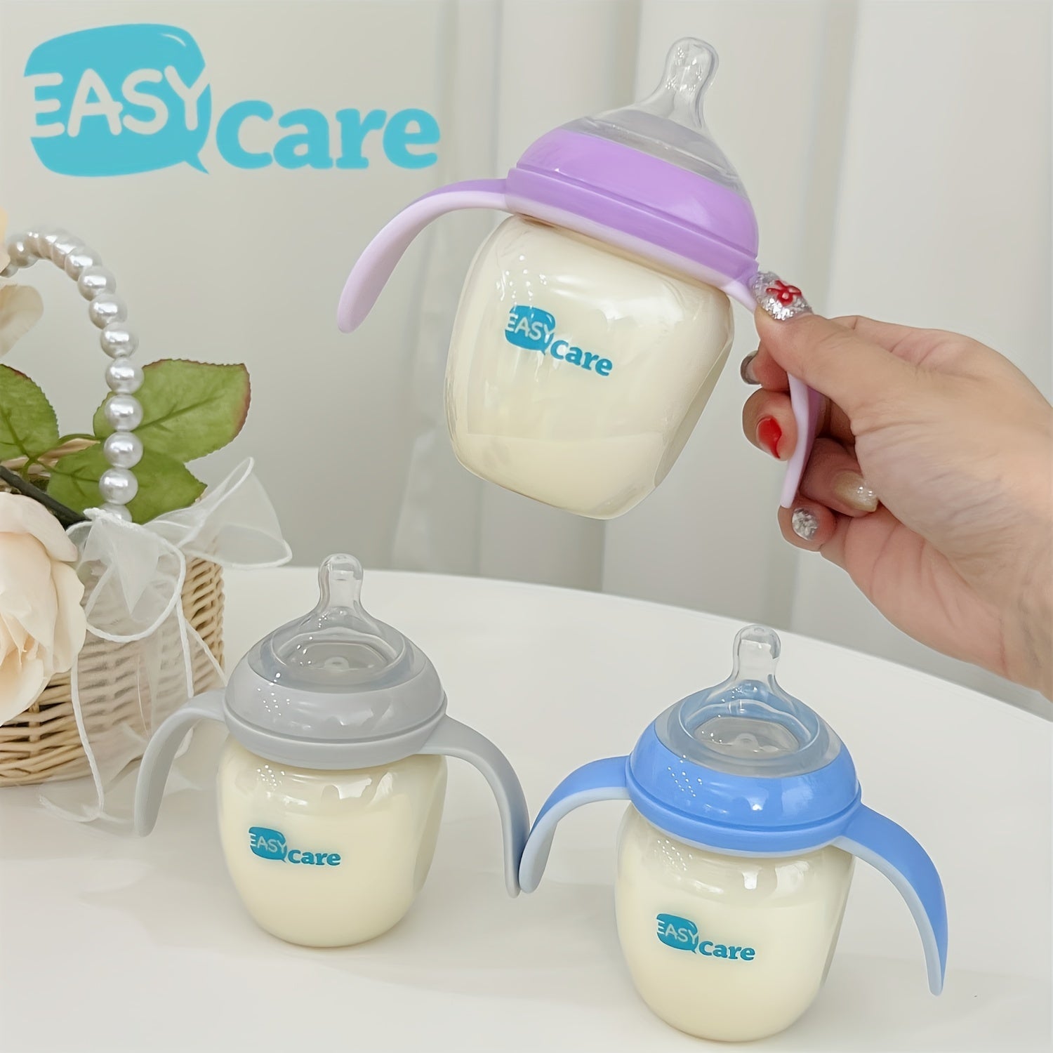 Set of 5 EASYCARE Baby Bottles with a Wide Opening, Suitable for Infants Aged 6-12 Months, 160Ml\u002F5.6Oz Made from Durable PPSU - Convenient, Easy to Hold And Clean Sippy And Straw Cups - Perfect for Baby Showers, Gender Reveal Parties