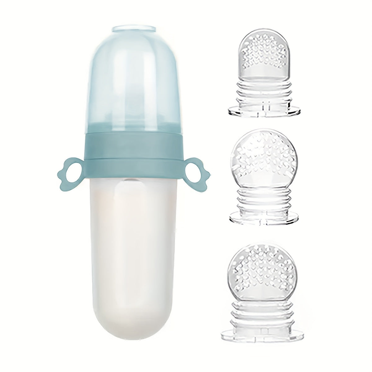 4pcs Baby Feeding Set: 1pc Silicone Spoon Feeder Bottle with Handle, 3-Size Mesh Bags-S, M, L. Rice Paste Squeeze Feeding Bottle Set, Multifunctional Fruit Vegetable Food Supplement Milk Bottle