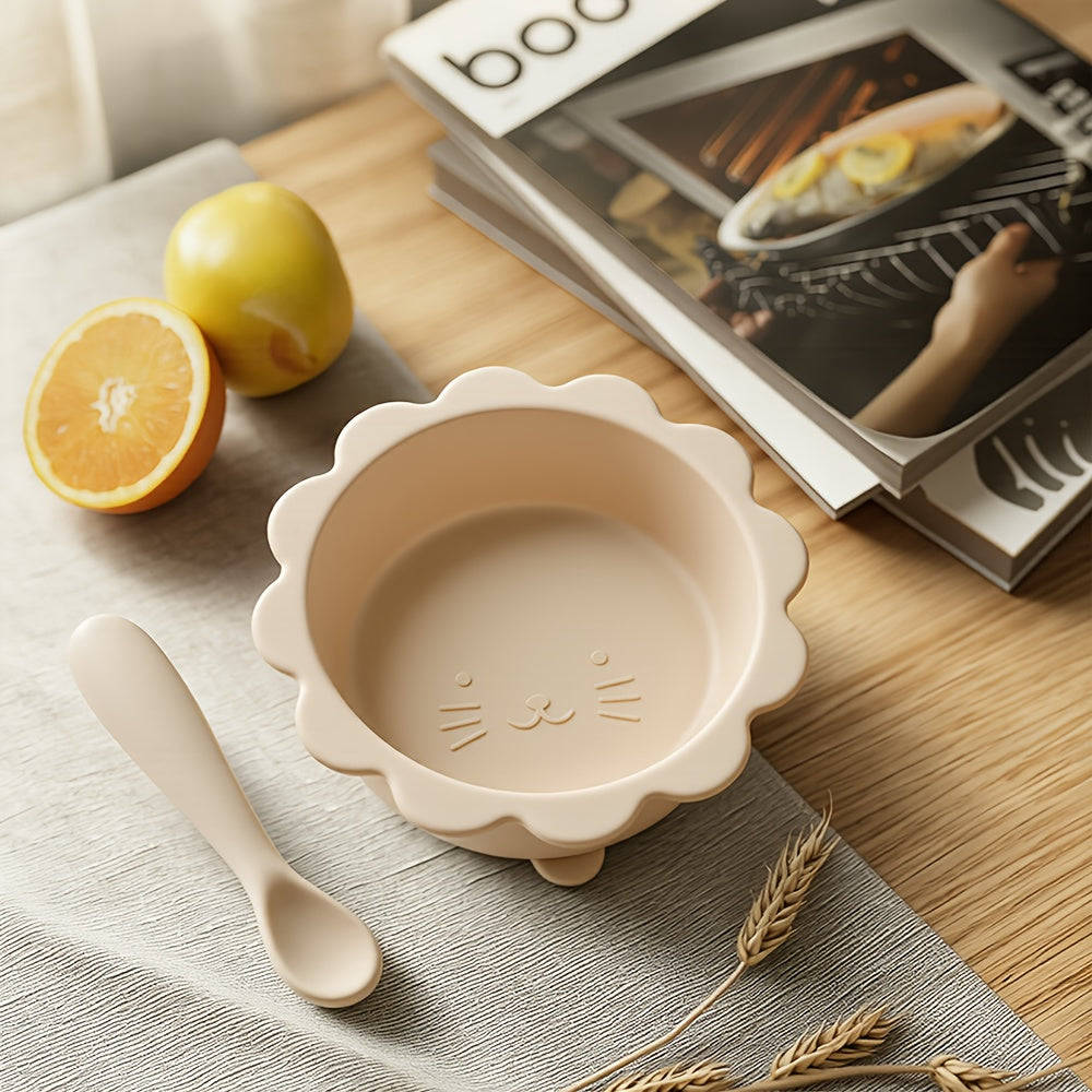 2pcs Set \u002F 1pc Children's Food-Grade Feeding Bowl and Spoon Set, Tableware with Suction Cups Suitable for Children, for Home Use, High-Temperature Resistant, Cat Theme