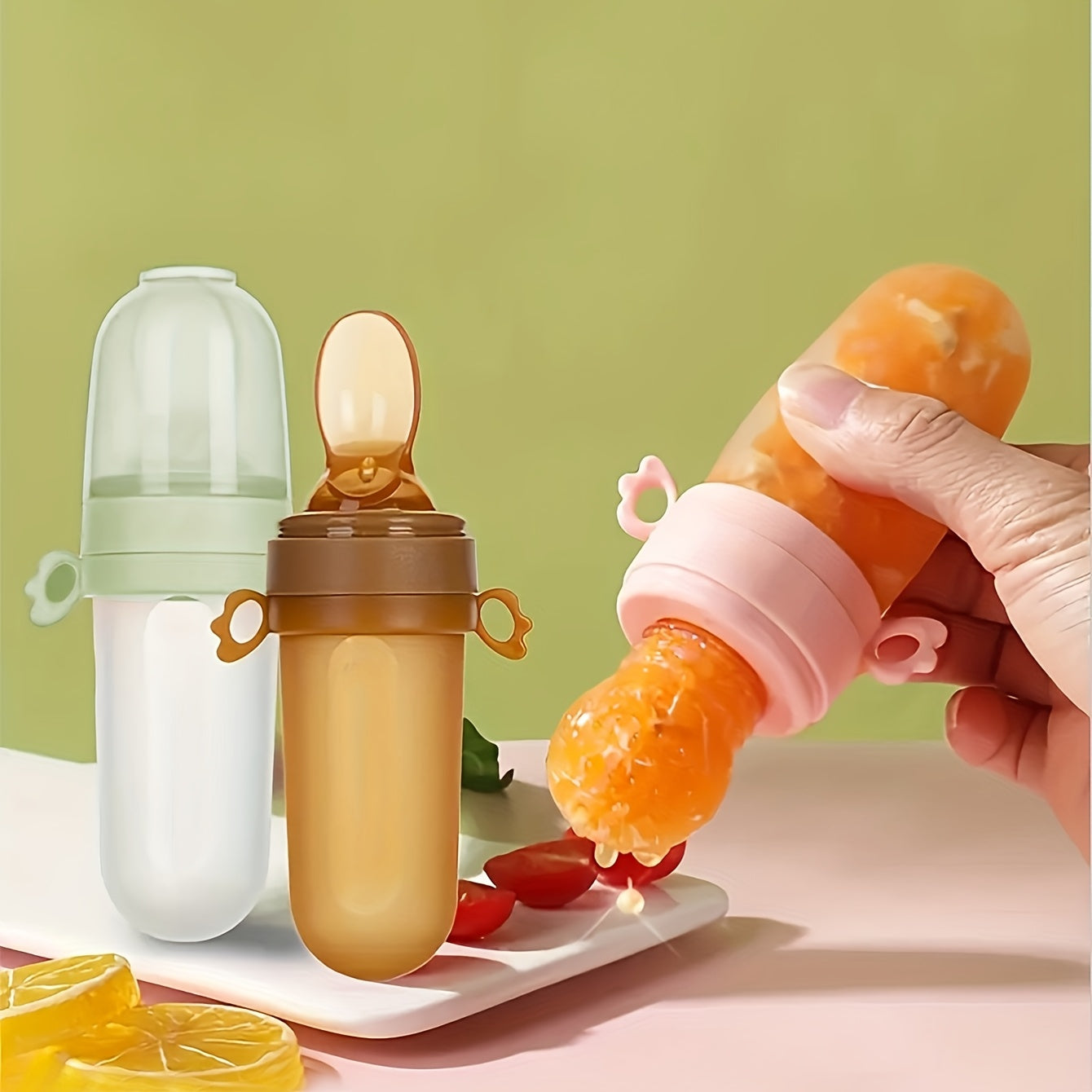 4pcs Baby Feeding Set: 1pc Silicone Spoon Feeder Bottle with Handle, 3-Size Mesh Bags-S, M, L. Rice Paste Squeeze Feeding Bottle Set, Multifunctional Fruit Vegetable Food Supplement Milk Bottle