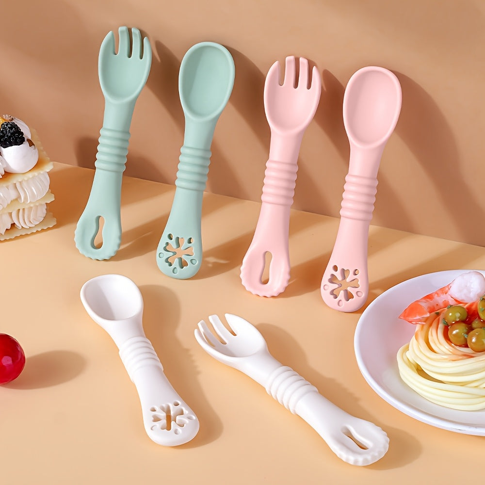 TYRY.HU 4pcs Spoon and Fork, Multi-functional Food Grade Spoon and Fork,Silicone Toddler Dinnerware for Infant Food Feeding Kits,Perfect Christmas, Thanksgiving, and Back-to-school Gifts