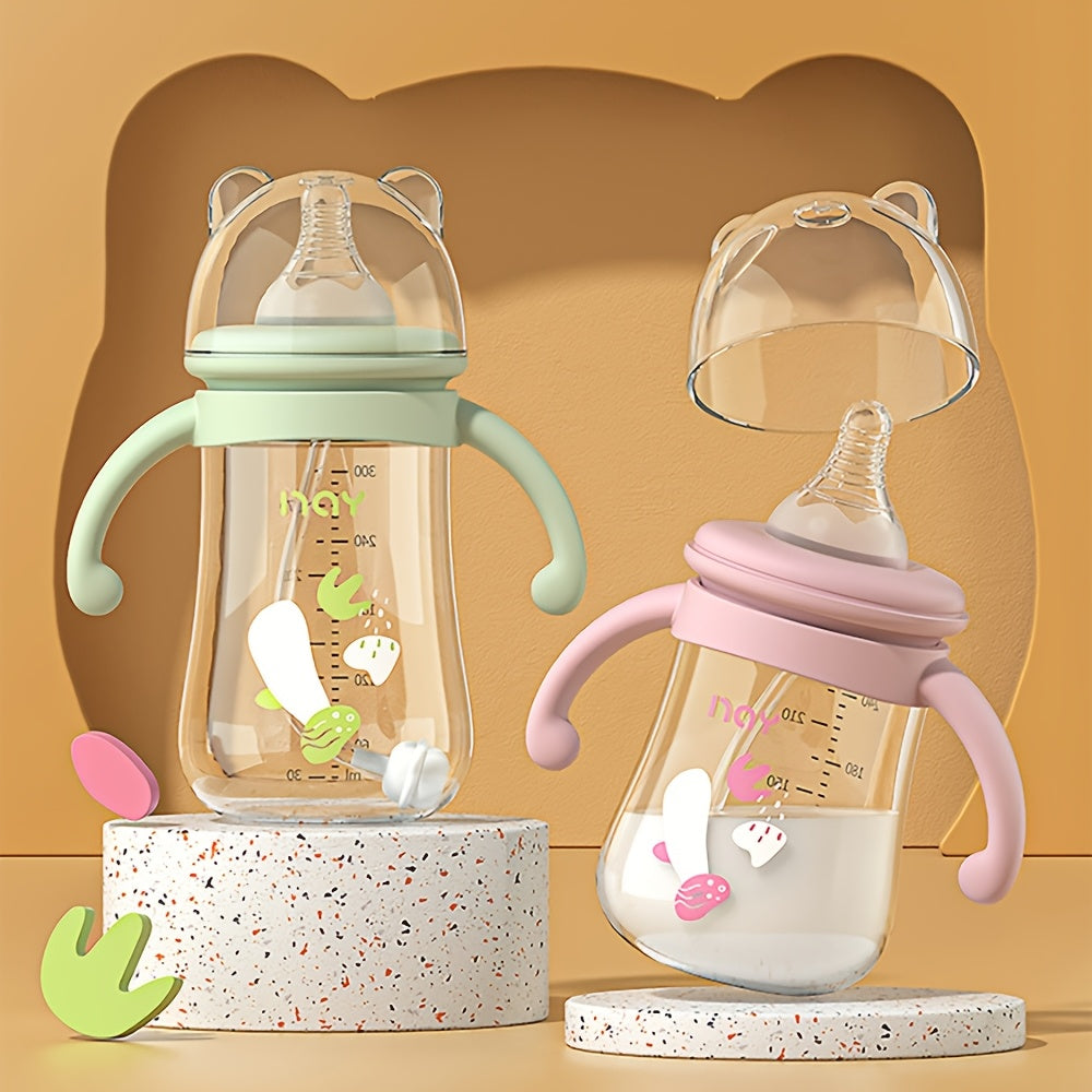 One 300ml\u002F10.14oz Youngsters PP Youngsters Bottle, Cartoon Cute Youngsters Feeding Bottle, Youngsters Feeding Supplies, Birthday and Holiday Gifts, PP Material, Pink and Blue, with Handle