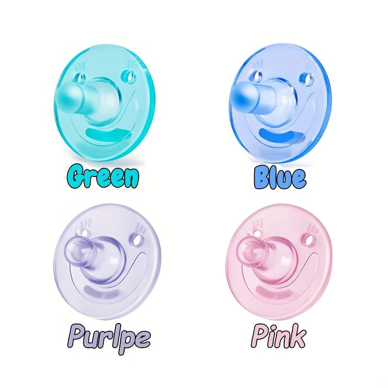 BPA-Free Round Smile Pacifier, Available in 4 Colors, Suitable for 0-year-old Babies, Food-grade Silicone Material