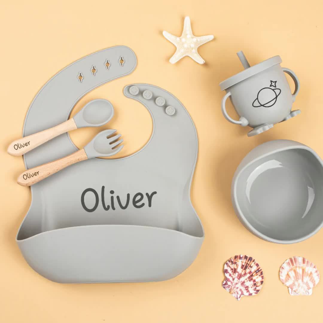 Personalized Custom Silicone Weaning Set, Cartoon Weaning Set for Toddler Baby Kids, Feeding Set with Name, Baby Plate, Baby Gift.