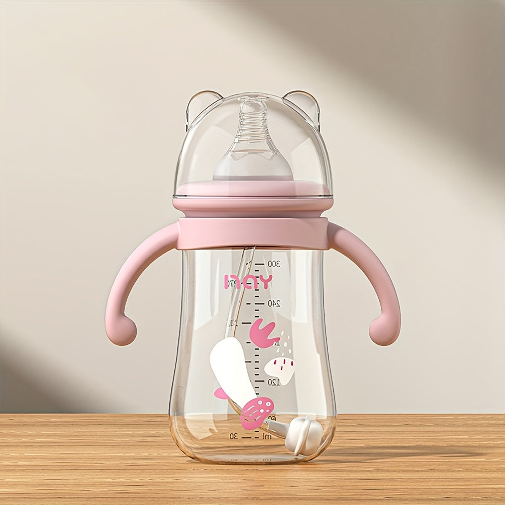 One 300ml\u002F10.14oz Youngsters PP Youngsters Bottle, Cartoon Cute Youngsters Feeding Bottle, Youngsters Feeding Supplies, Birthday and Holiday Gifts, PP Material, Pink and Blue, with Handle
