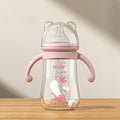 One 300ml\u002F10.14oz Youngsters PP Youngsters Bottle, Cartoon Cute Youngsters Feeding Bottle, Youngsters Feeding Supplies, Birthday and Holiday Gifts, PP Material, Pink and Blue, with Handle