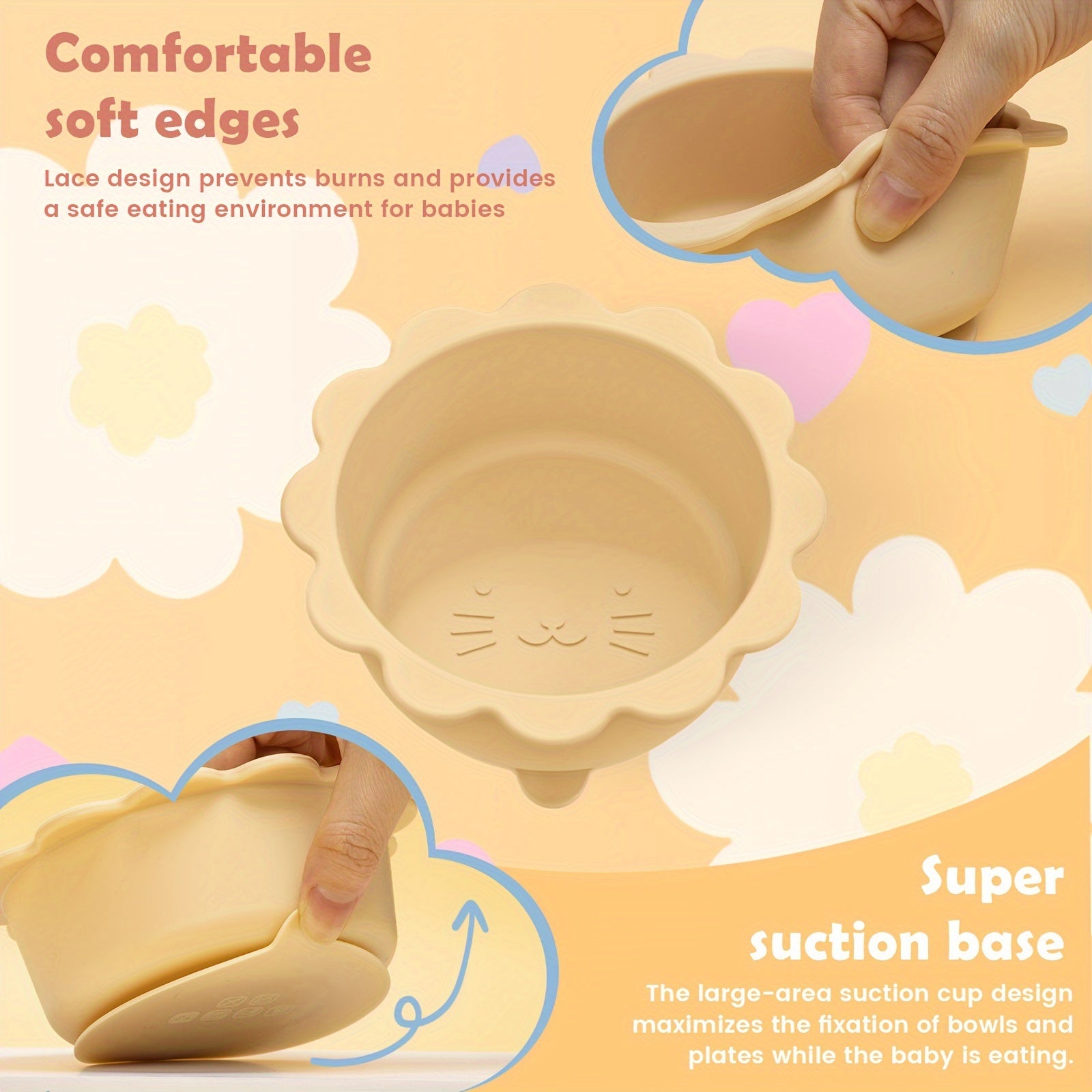 2pcs Set \u002F 1pc Children's Food-Grade Feeding Bowl and Spoon Set, Tableware with Suction Cups Suitable for Children, for Home Use, High-Temperature Resistant, Cat Theme