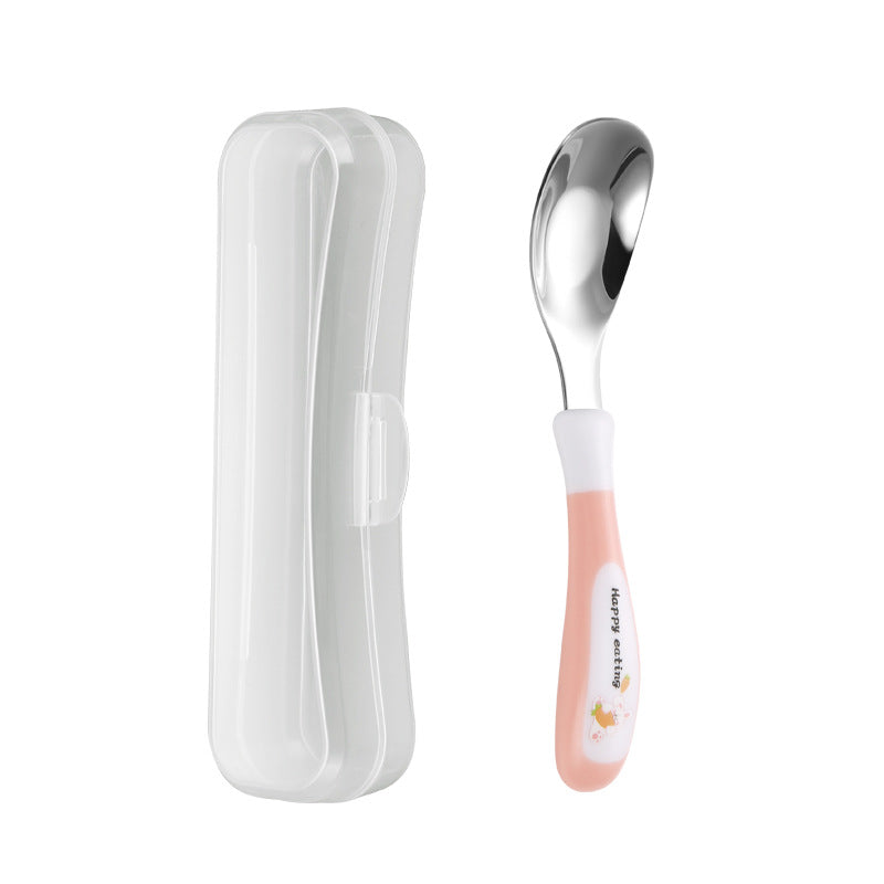 A Stainless Steel Spoon Designed for Dining, a Spoon for Feeding, And a Cartoon-Themed Rice Spoon