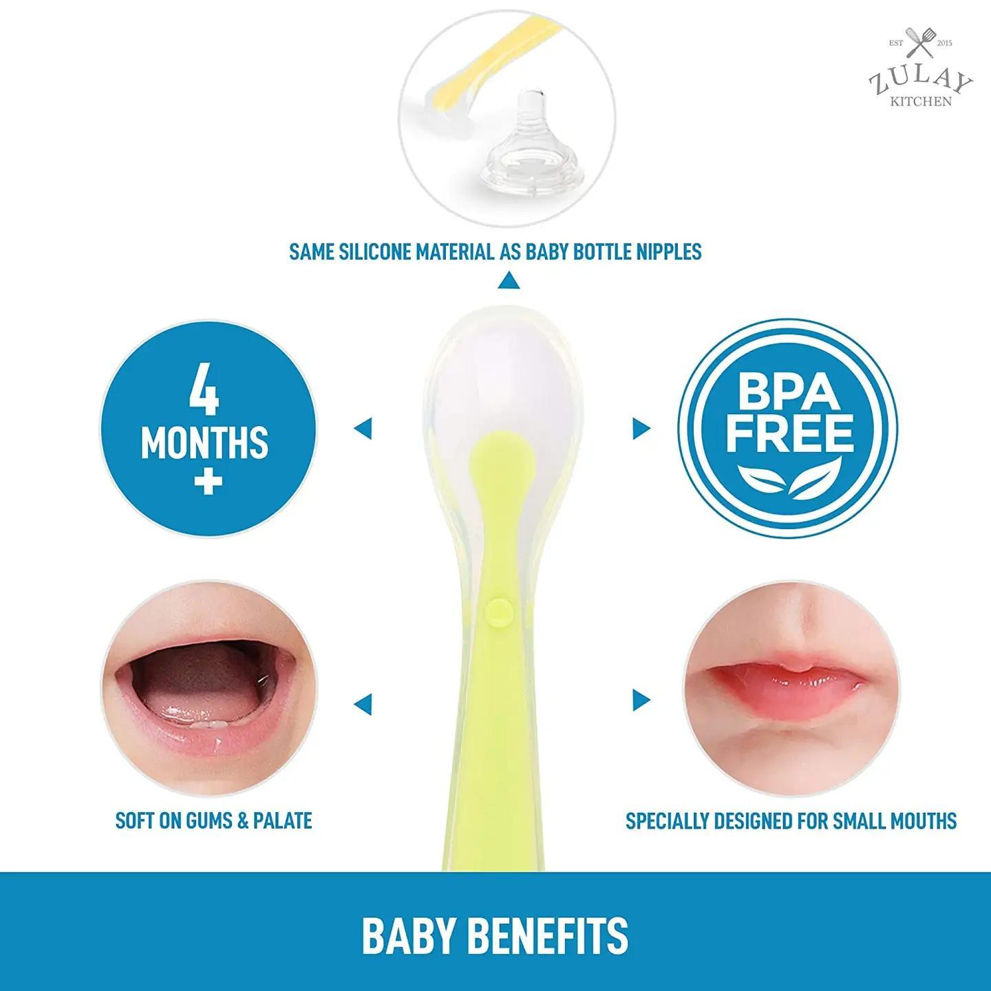 Zulay Kitchen Baby\u002FInfant Soft Silicone Spoon Set - 6 Pack